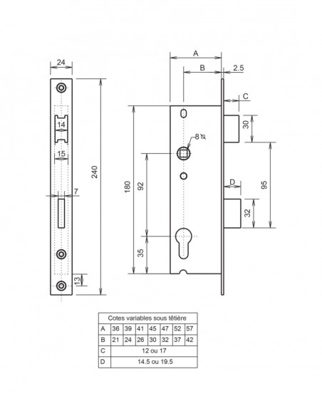 Serrure  Monopoint À Larder Profil Étroit Pêne Dormant Demi-Tour Série 780 Metalux