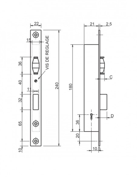 Serrure Monopoint À Larder Profil Étroit Pêne Dormant Et Rouleau Série 4 Metalux