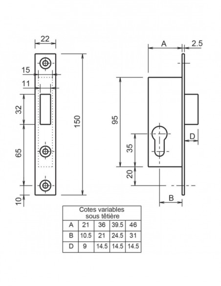 Serrure Monopoint À Larder Profil Étroit Pêne Dormant Seul Petit Coffre Série 14 Metalux