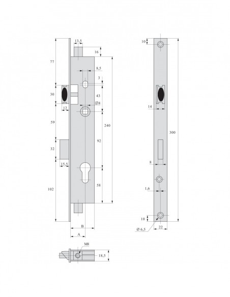 Stremler Assa Abloy Serrure À Larder 3 Points À Tringles Pêne Dormant 1/2 Tour Série 2270