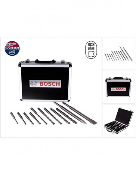Coffret 11 Pièces Bosch Sds+ Pic + Burin + 9 Forets 5/6/8/10/12