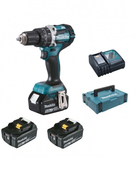 Pack Perceuse Visseuse À Percussion Sans Fil Makita 18v + 2 Batteries 5ah + Chargeur Rapide