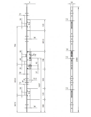Iseo Serrure 3 Points Performa Têtière Plate