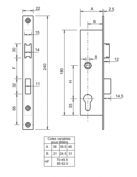 Serrure Monopoint À Larder Profil Étroit Pêne Dormant Demi-Tour Série 7 Metalux