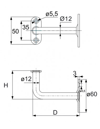 Torbel Support De Rampe Coudé Fixe Tige 12mm...