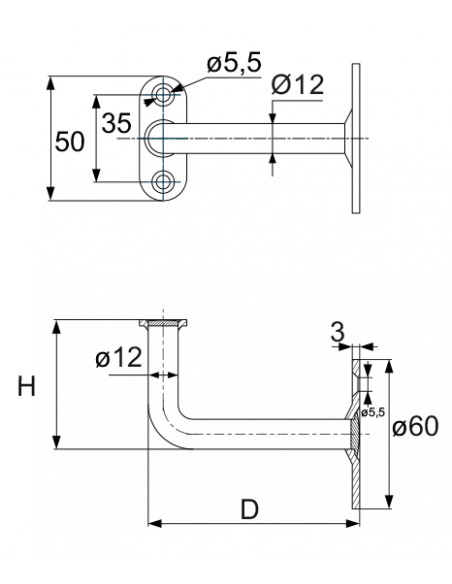 Torbel Support De Rampe Coudé Fixe Tige 12mm (Lot de 5)