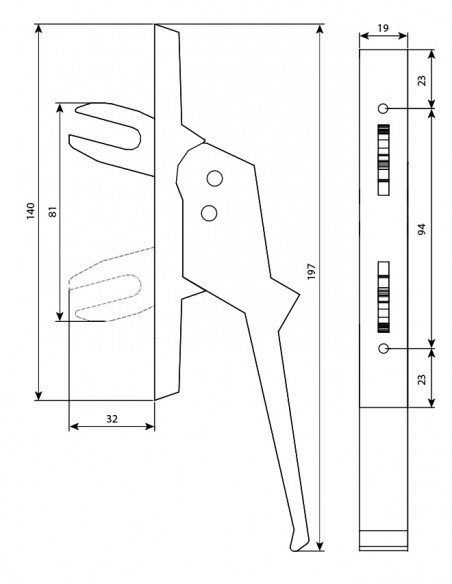 Poignée De Crémone 517d/518d À 2 Fourches Argenta