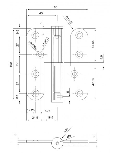 Argenta Paumelle Inox Réglable 100x86